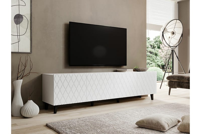 Juniskär Golvstående Tv Bänk 200 cm med Förvaring i  Laminat utseende Målat Trä - Vit - Möbler - Tv möbel & mediamöbel - TV bänk & mediabänk