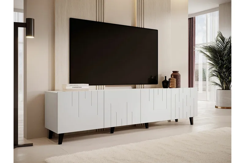 Juniskär Golvstående Tv Bänk 200 cm med Förvaring i Målat Trä - Vit - Möbler - Tv möbel & mediamöbel - TV bänk & mediabänk