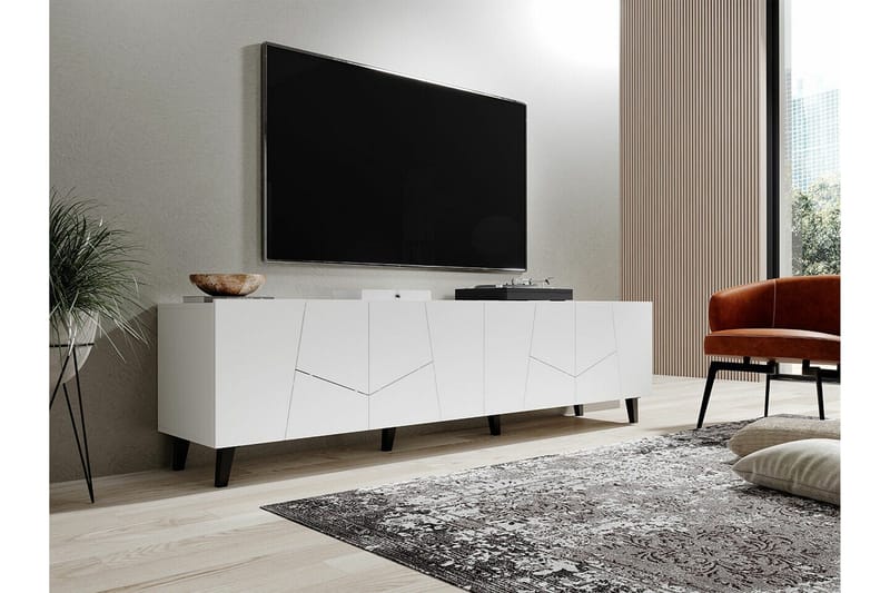 Juniskär Golvstående Tv Bänk 201 cm med Förvaring i Målat Trä - Vit - Möbler - Tv möbel & mediamöbel - TV bänk & mediabänk