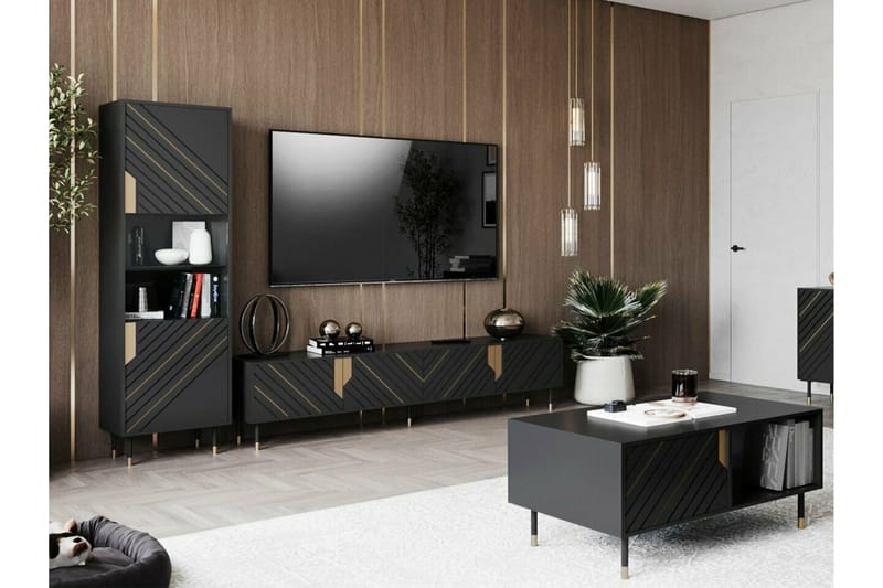 Juniskär Golvstående Tv Bänk 204 cm med Förvaring i Målat Trä - Svart - Möbler - Tv möbel & mediamöbel - TV bänk & mediabänk