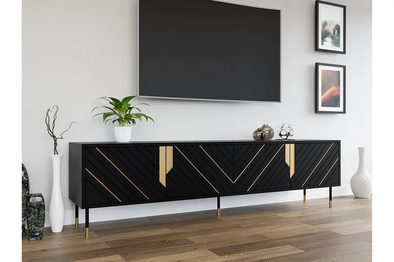 Juniskär Golvstående Tv Bänk 204 cm med Förvaring i Målat Trä - Svart - Möbler - Tv möbel & mediamöbel - TV bänk & mediabänk