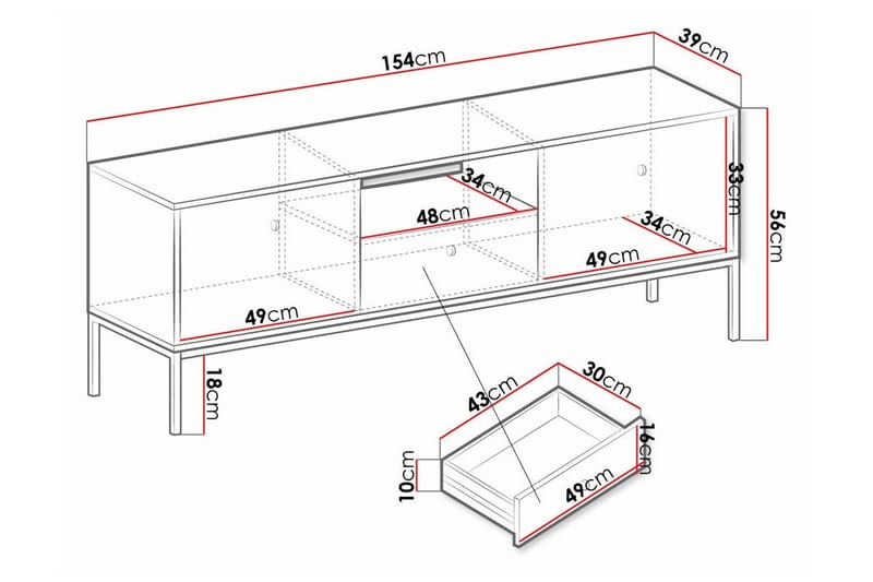 Klinkerville Golvstående Tv Bänk 154 cm med Förvaring i Målat Trä - Vit - Möbler - Tv möbel & mediamöbel - TV bänk & mediabänk