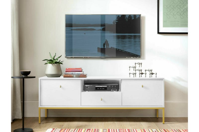 Klinkerville Golvstående Tv Bänk 154 cm med Förvaring i Målat Trä - Vit - Möbler - Tv möbel & mediamöbel - TV bänk & mediabänk
