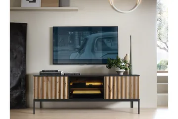 Klinkerville Tv bänk med belysning 39 cm djup 56 cm bred - Svart Trä / Glas / Ribbad - Möbler - Tv möbel & mediamöbel - TV bänk & mediabänk