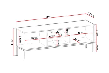Klinkerville Tv bänk med belysning 39 cm djup 56 cm bred - Svart Trä / Glas / Ribbad - Möbler - Tv möbel & mediamöbel - TV bänk & mediabänk