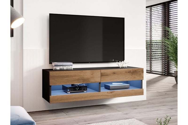 Narbonne Tv-skåp 180 cm Blå LED - Natur/Svart - TV skåp