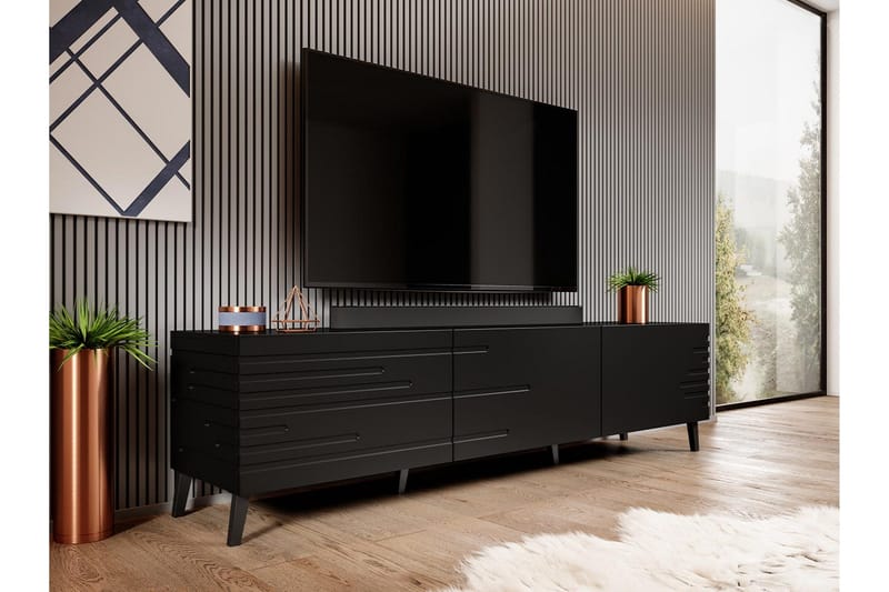 Novaj Golvstående Tv Bänk 40 cm med Förvaring i Målat Trä - Svart - Möbler - Tv möbel & mediamöbel - TV bänk & mediabänk