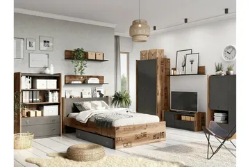 Rathmore Golvstående Tv Bänk 110 cm med Förvaring i Ek - Antracit - Möbler - Tv möbel & mediamöbel - TV bänk & mediabänk