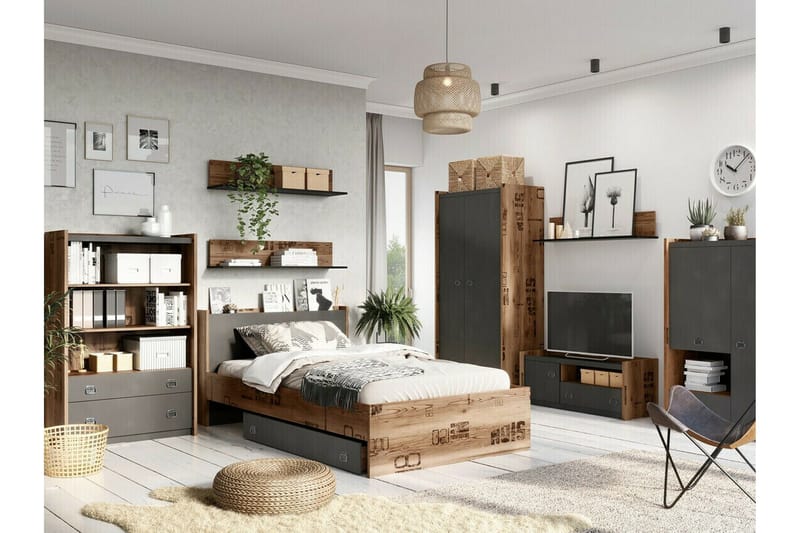 Rathmore Golvstående Tv Bänk 110 cm med Förvaring i Ek - Antracit - Möbler - Tv möbel & mediamöbel - TV bänk & mediabänk