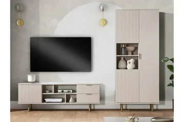 Staffin Golvstående Tv Bänk 150 cm med Förvaring i Målat Trä - Beige - Möbler - Tv möbel & mediamöbel - TV bänk & mediabänk