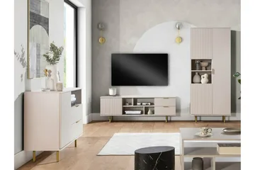 Staffin Golvstående Tv Bänk 150 cm med Förvaring i Målat Trä - Beige - Möbler - Tv möbel & mediamöbel - TV bänk & mediabänk