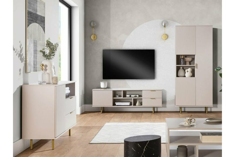 Staffin Golvstående Tv Bänk 150 cm med Förvaring i Målat Trä - Beige - Möbler - Tv möbel & mediamöbel - TV bänk & mediabänk