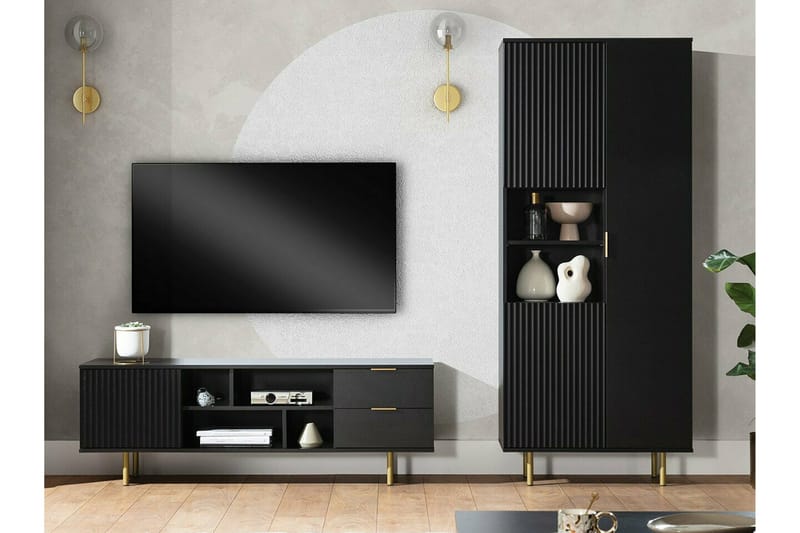 Staffin Golvstående Tv Bänk 150 cm med Förvaring i Målat Trä - Svart - Möbler - Tv möbel & mediamöbel - TV bänk & mediabänk