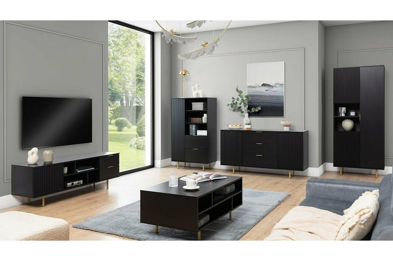 Staffin Golvstående Tv Bänk 150 cm med Förvaring i Målat Trä - Svart - Möbler - Tv möbel & mediamöbel - TV bänk & mediabänk