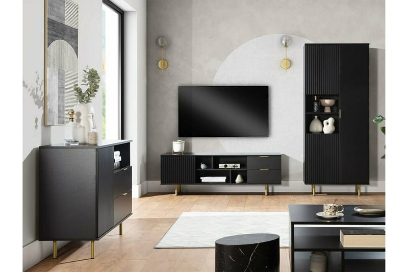 Staffin Golvstående Tv Bänk 150 cm med Förvaring i Målat Trä - Svart - Möbler - Tv möbel & mediamöbel - TV bänk & mediabänk