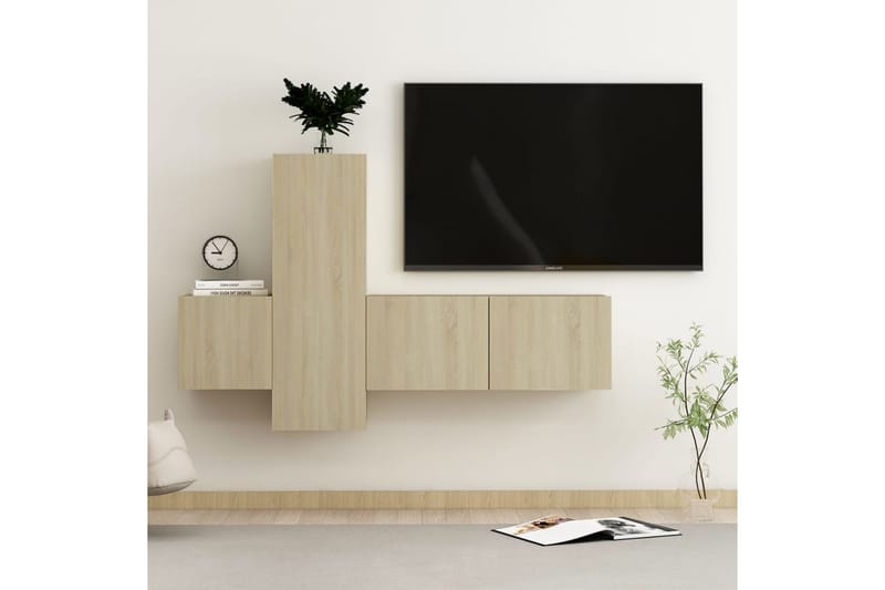 TV-skåp 3 delar sonoma-ek spånskiva - Brun - Möbler - Tv möbel & mediamöbel - TV skåp
