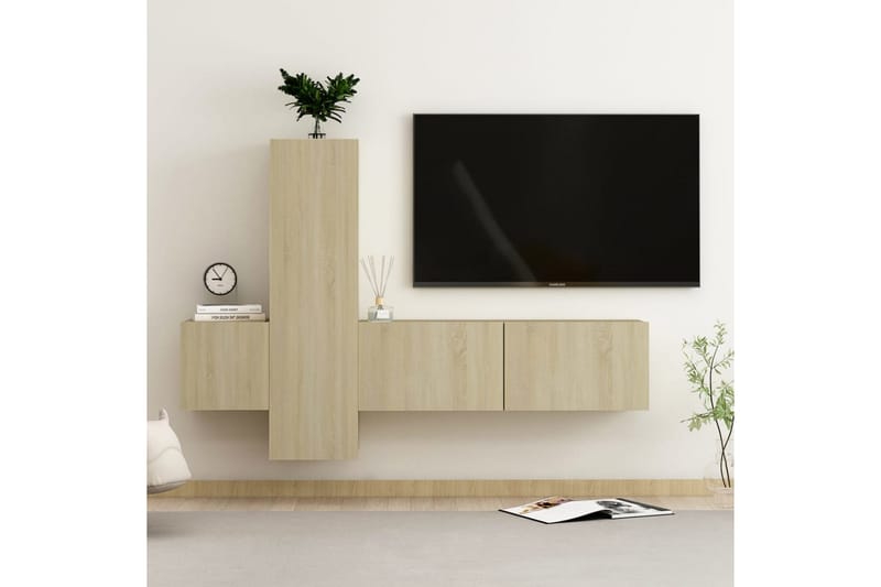 TV-skåp 3 delar sonoma-ek spånskiva - Brun - Möbler - Tv möbel & mediamöbel - TV skåp