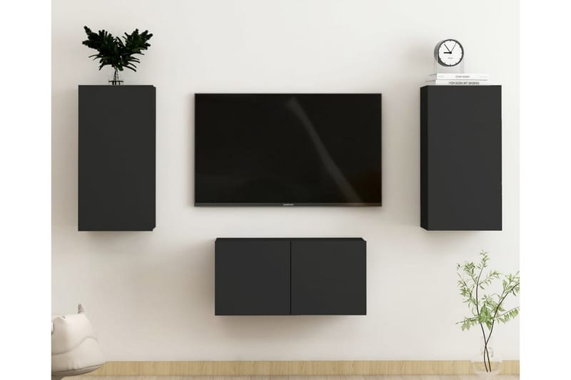 TV-skåp 3 delar svart spånskiva - Svart - Möbler - Tv möbel & mediamöbel - TV skåp