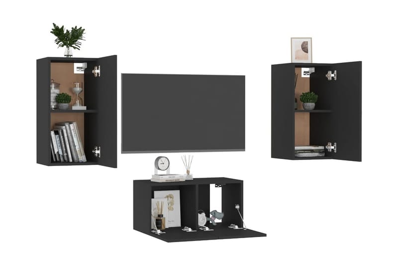 TV-skåp 3 delar svart spånskiva - Svart - Möbler - Tv möbel & mediamöbel - TV skåp