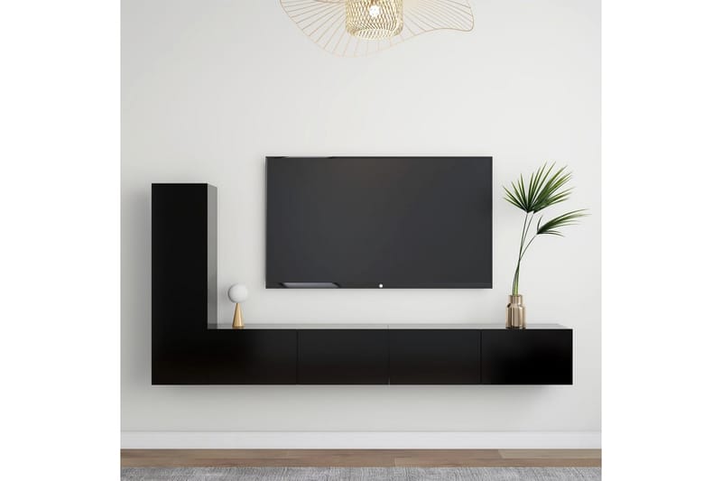 TV-skåp 3 delar svart spånskiva - Svart - Möbler - Tv möbel & mediamöbel - TV skåp