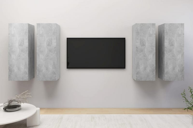 TV-skåp 4 delar betonggrå 30,5x30x90 cm spånskiva - Grå - Möbler - Tv möbel & mediamöbel - TV skåp