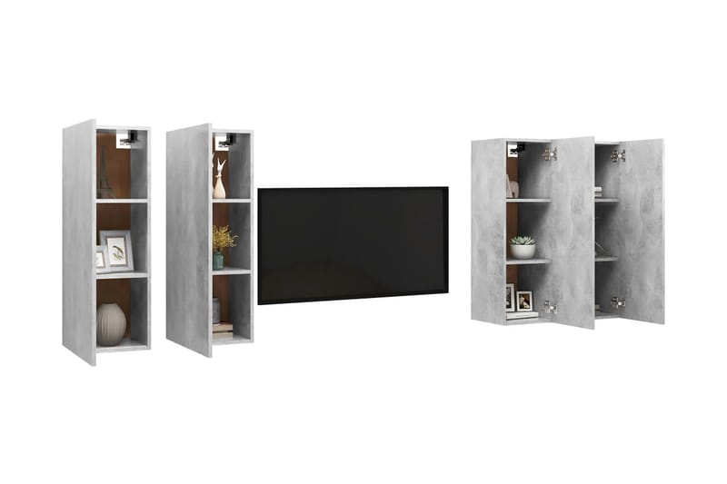 TV-skåp 4 delar betonggrå 30,5x30x90 cm spånskiva - Grå - Möbler - Tv möbel & mediamöbel - TV skåp