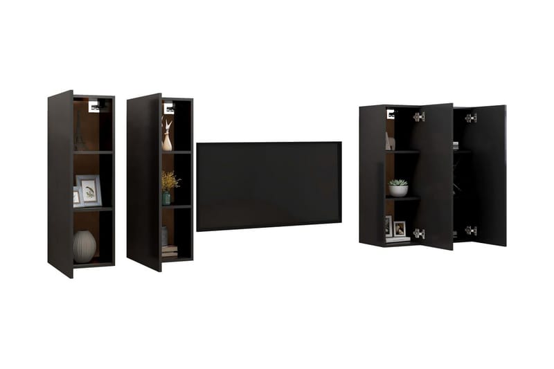 TV-skåp 4 delar svart 30,5x30x90 cm spånskiva - Svart - TV skåp