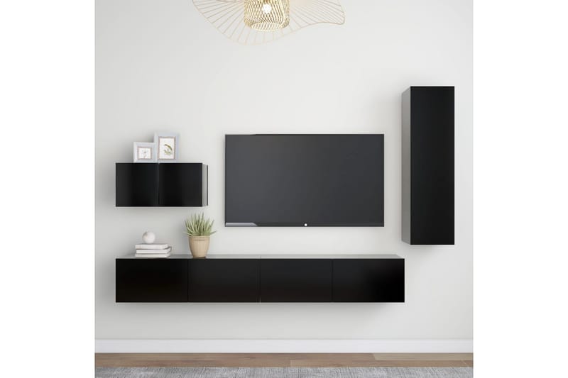 TV-skåp 4 delar svart spånskiva - Svart - Möbler - Tv möbel & mediamöbel - TV skåp
