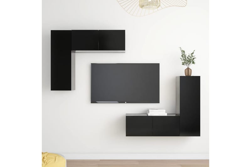 TV-skåp 4 delar svart spånskiva - Svart - Möbler - Tv möbel & mediamöbel - TV skåp