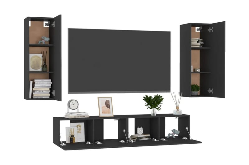 TV-skåp 4 delar svart spånskiva - Svart - Möbler - Tv möbel & mediamöbel - TV skåp