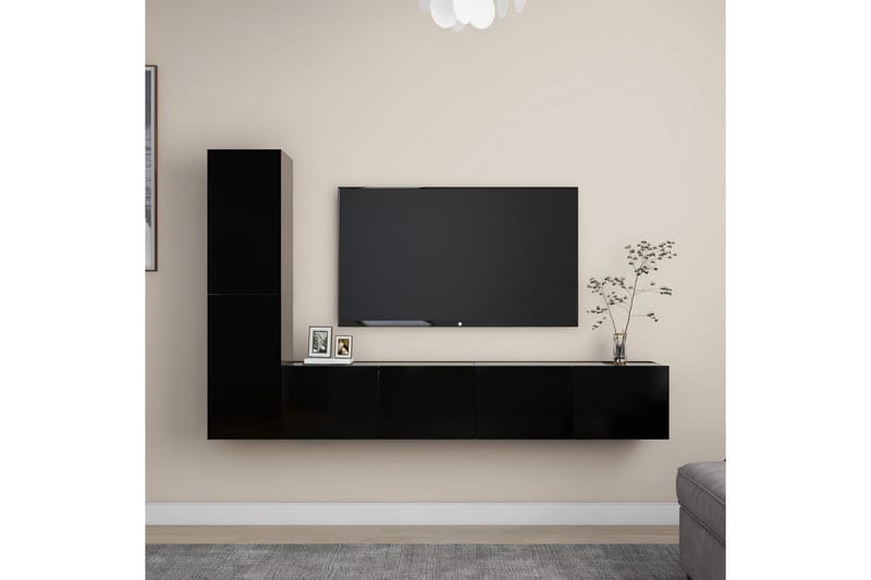 TV-skåp 4 delar svart spånskiva - Svart - Möbler - Tv möbel & mediamöbel - TV skåp