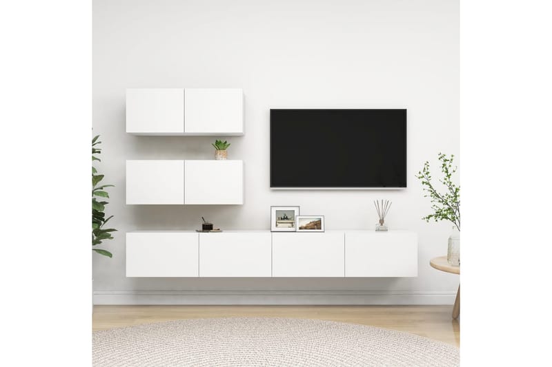 TV-skåp 4 delar vit spånskiva - Vit - Möbler - Tv möbel & mediamöbel - TV skåp