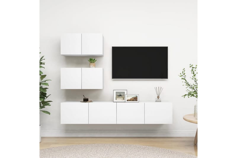 TV-skåp 4 delar vit spånskiva - Vit - Möbler - Tv möbel & mediamöbel - TV skåp