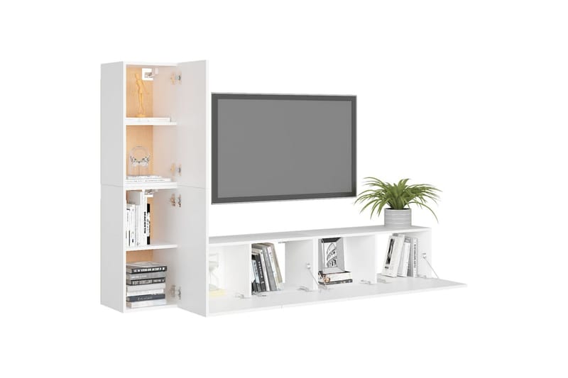 TV-skåp 4 delar vit spånskiva - Vit - Möbler - Tv möbel & mediamöbel - TV skåp