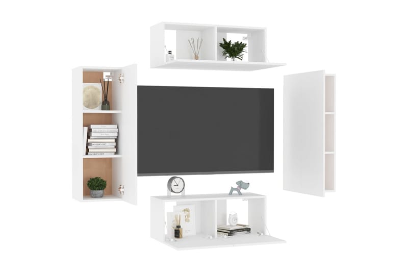 TV-skåp 4 delar vit spånskiva - Vit - Möbler - Tv möbel & mediamöbel - TV skåp