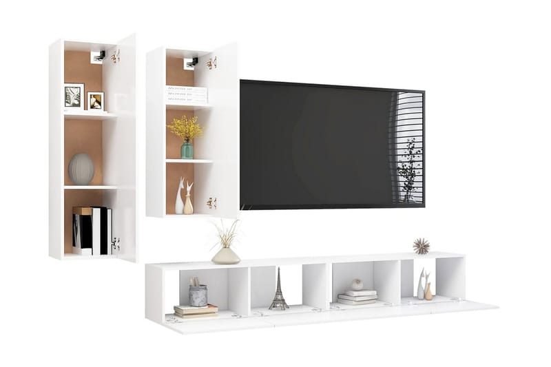 TV-skåp 4 delar vit spånskiva - Vit - Möbler - Tv möbel & mediamöbel - TV skåp