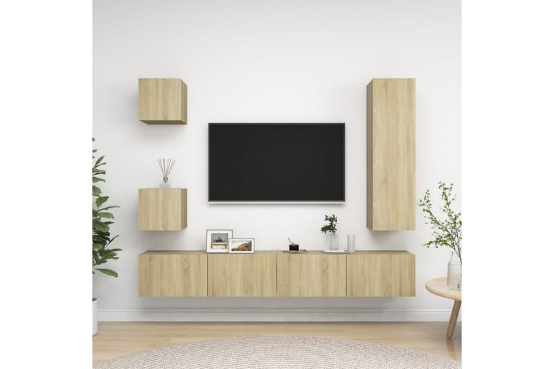 TV-skåp 5 delar sonoma-ek spånskiva - Brun - Möbler - Tv möbel & mediamöbel - TV skåp