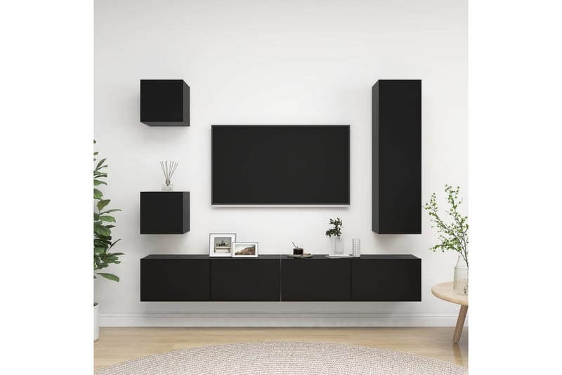 TV-skåp 5 delar svart spånskiva - Svart - Möbler - Tv möbel & mediamöbel - TV skåp