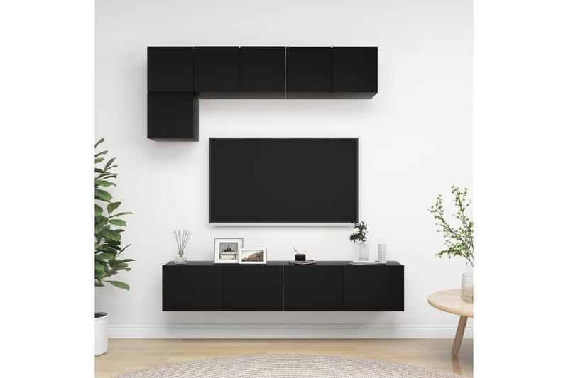 TV-skåp 5 delar svart spånskiva - Svart - Möbler - Tv möbel & mediamöbel - TV skåp