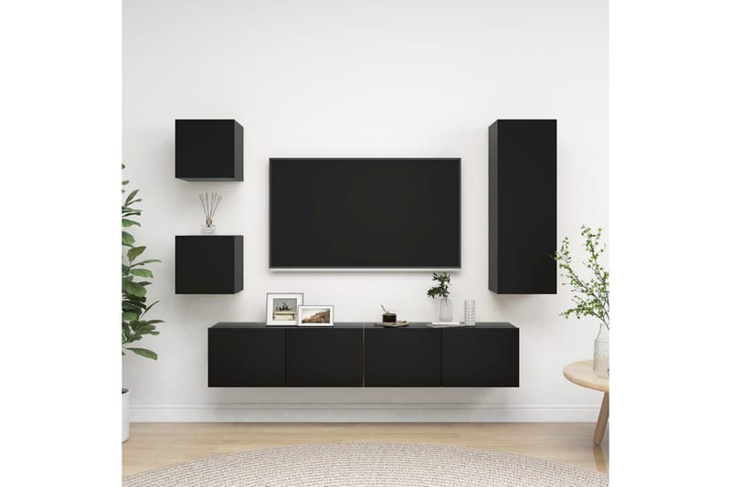 TV-skåp 5 delar svart spånskiva - Svart - Möbler - Tv möbel & mediamöbel - TV skåp