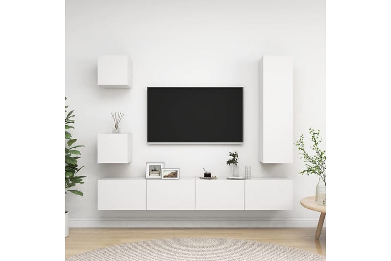 TV-skåp 5 delar vit spånskiva - Vit - Möbler - Tv möbel & mediamöbel - TV skåp