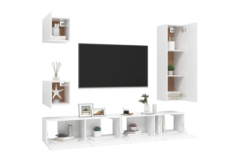 TV-skåp 5 delar vit spånskiva - Vit - Möbler - Tv möbel & mediamöbel - TV skåp