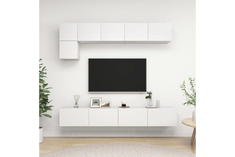 TV-skåp 5 delar vit spånskiva - Vit - Möbler - Tv möbel & mediamöbel - TV skåp