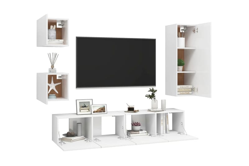 TV-skåp 5 delar vit spånskiva - Vit - Möbler - Tv möbel & mediamöbel - TV skåp
