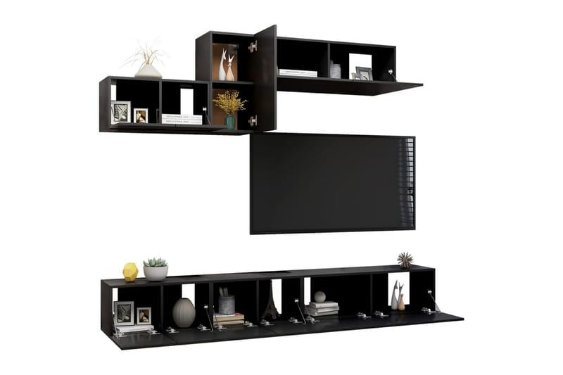 TV-skåp 6 delar svart spånskiva - Svart - Möbler - Tv möbel & mediamöbel - TV skåp