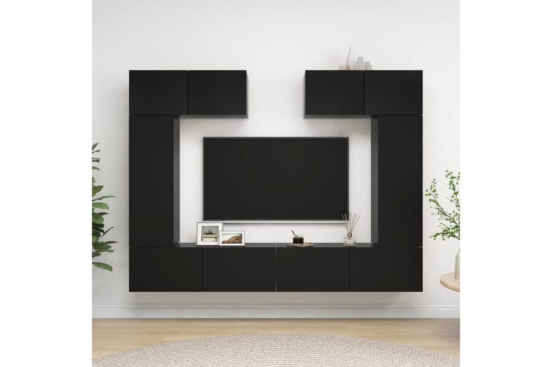 TV-skåp 6 delar svart spånskiva - Svart - Möbler - Tv möbel & mediamöbel - TV skåp