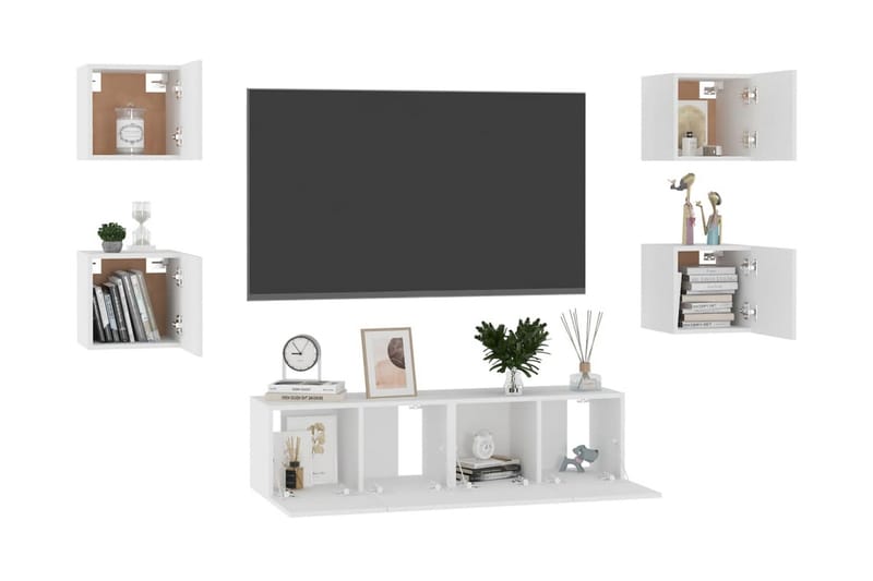 TV-skåp 6 delar vit spånskiva - Vit - Möbler - Tv möbel & mediamöbel - TV skåp