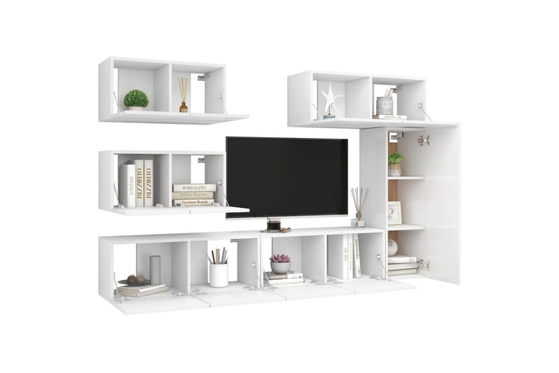 TV-skåp 6 delar vit spånskiva - Vit - Möbler - Tv möbel & mediamöbel - TV skåp