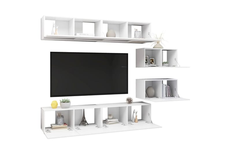 TV-skåp 6 delar vit spånskiva - Vit - Möbler - Tv möbel & mediamöbel - TV skåp