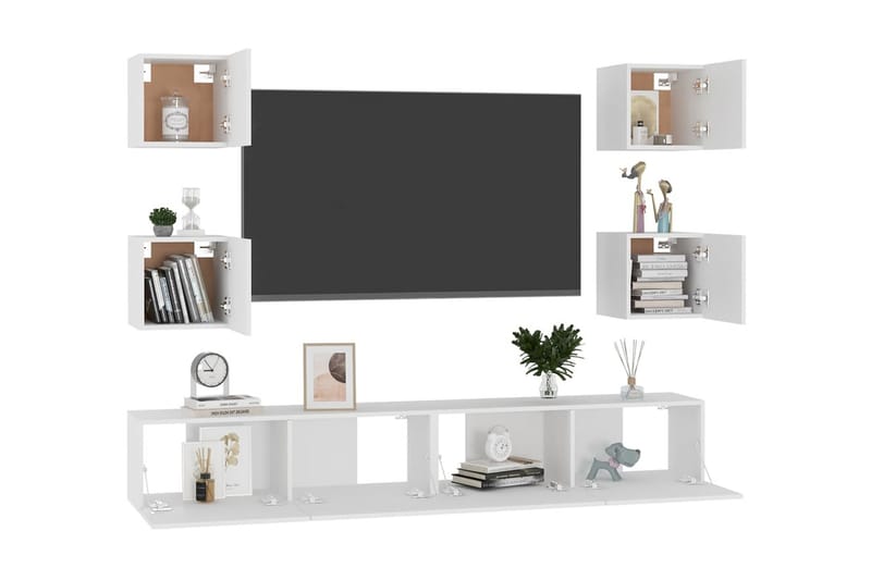 TV-skåp 6 delar vit spånskiva - Vit - Möbler - Tv möbel & mediamöbel - TV skåp